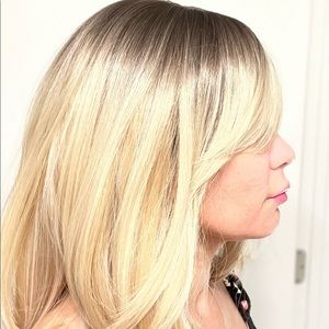 Blonde with bangs synthetic wig.